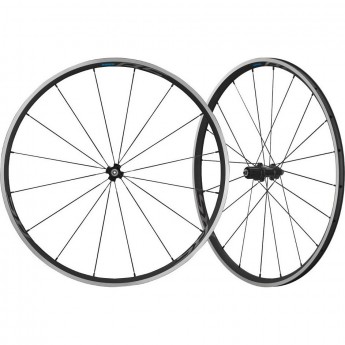 Комплект колес SHIMANO RS300, 28", переднее и заднее, для 10-11 скоростей, клинчерное, OLD 100/130мм, с обходной лентой, черный
